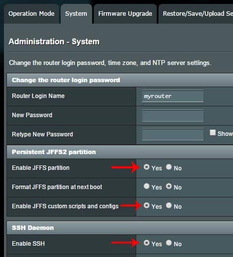 Enable JFFS and SSH on Asus-WRT